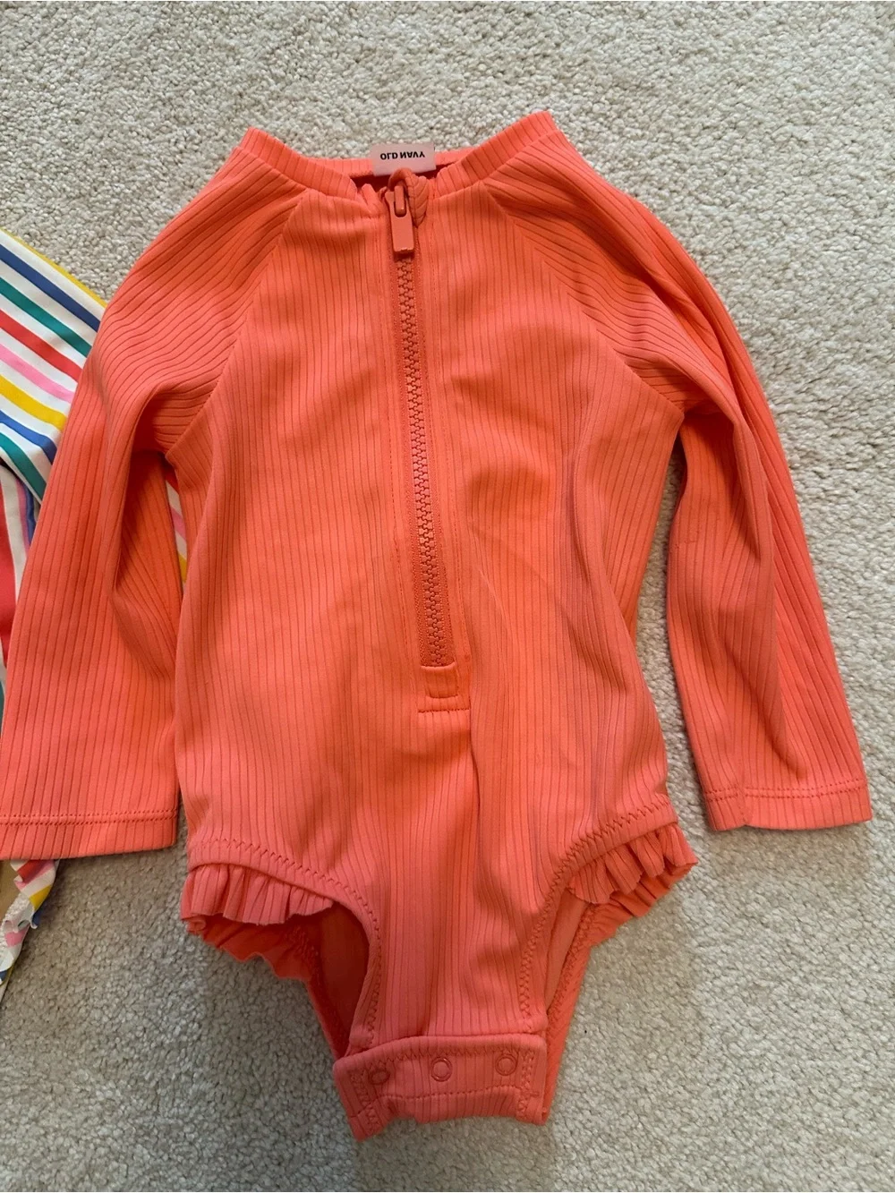 Old Navy Girls' Multicolor Stripe and Coral One-Piece Swimsuits